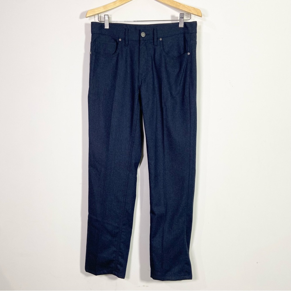 Z Zegna Navy Blue Mid Rise Wool Mens Slim Straight Leg Trouser Pants